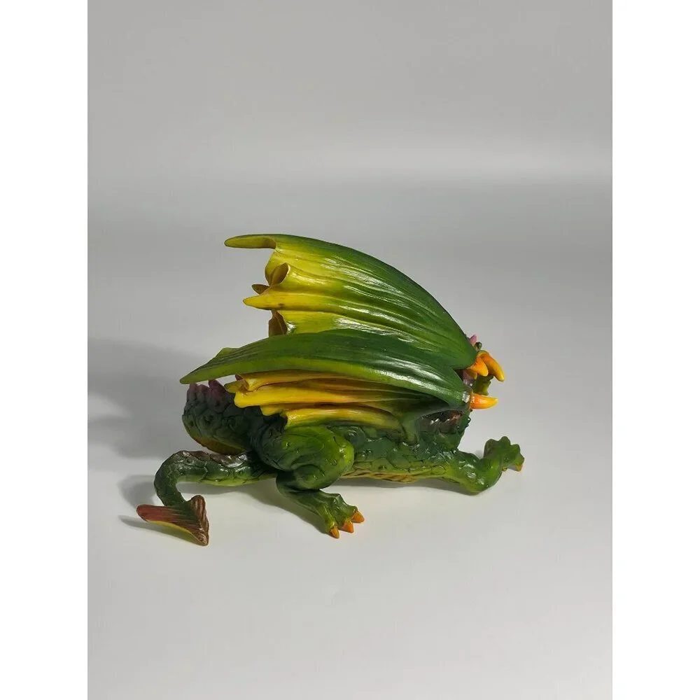 Hand Painted Green Dragon Figurine Yellow Accents Crystal Orb Summit Collection